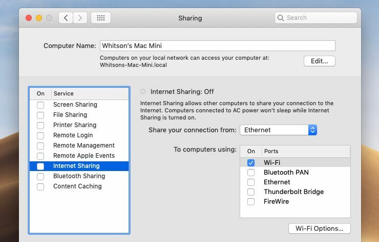 what is internet connection share software for mac
